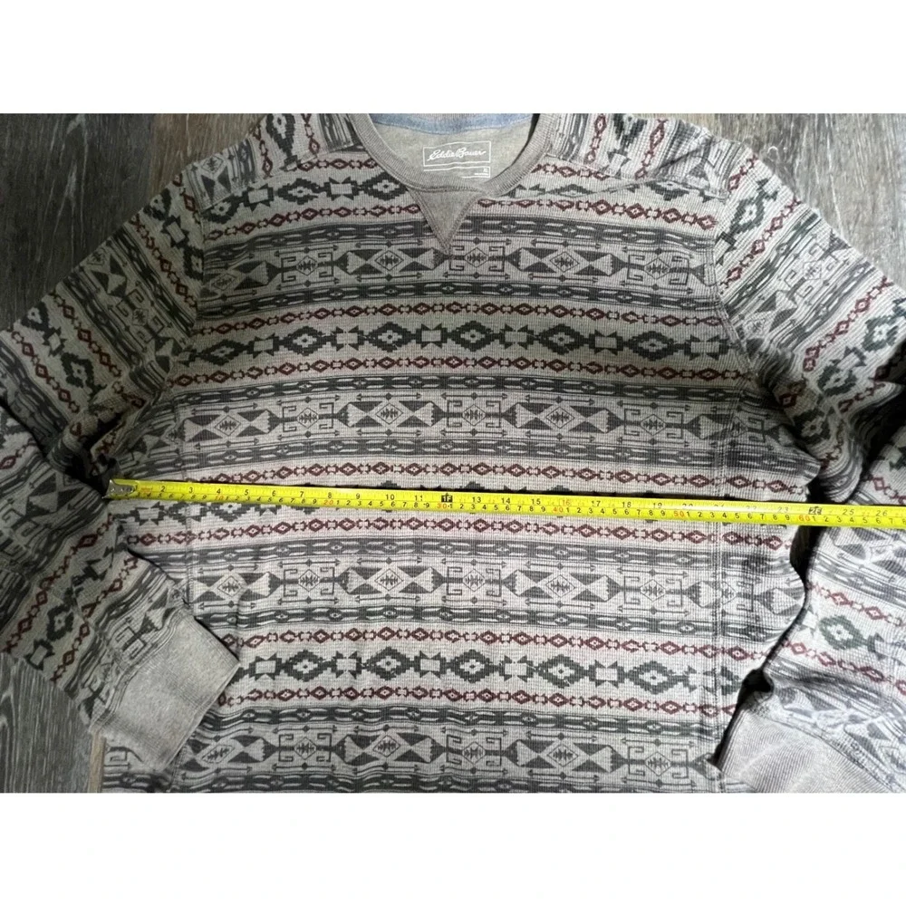 Eddie Bauer Thermal Waffle Knit Mens XL Grey Aztec Southwestern Long Sleeve - Picture 3 of 6